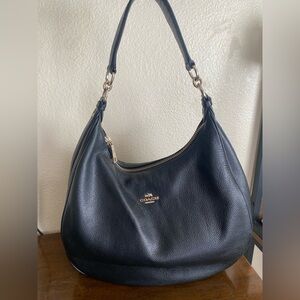 Coach Black Leather Hobo Bag with Gold Accents